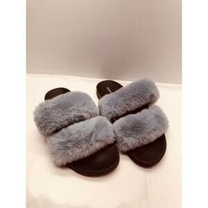 Outwoods Women's Dusty Blue/Gray Faux Mink Slip-On Slide Slippers Size 8